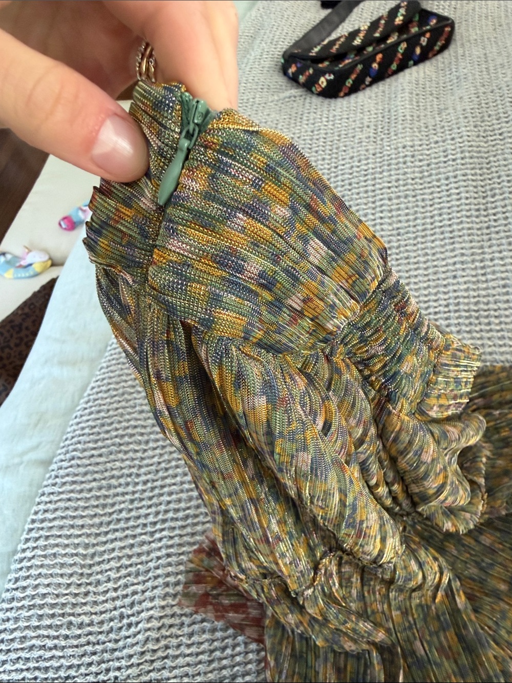 ba&sh Sage Green Lined Skirt with Multicolor Waistband - Picture 3 of 6